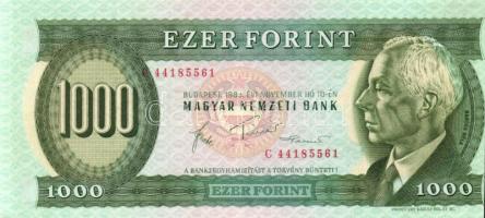 1983. 1000Ft "C" sorozat erősen eltolódott előlapi nyomattal! T:II+(egyszer hajtva)