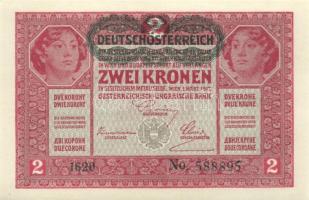 1917. 2K (3x) "Deutschösterreich" fny.-sal, egymásutáni sorszámokkal T:I