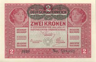 1917. 2K (3x) "Deutschösterreich" fny.-sal, egymásutáni sorszámokkal T:I