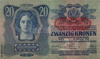 1913. 20K (3x) II.kiadás piros vízszintes "Deutschösterreich" felülbélyegzéssel egymás utáni sorszámmal T:I