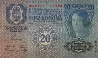 1913. 20K (3x) II.kiadás piros vízszintes "Deutschösterreich" felülbélyegzéssel egymás utá...