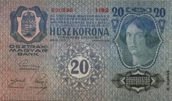 1913. 20K (3x) II.kiadás piros vízszintes "Deutschösterreich" felülbélyegzéssel egymás utá...