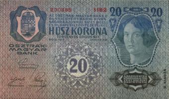 1913. 20K (3x) II.kiadás piros vízszintes "Deutschösterreich" felülbélyegzéssel egymás utá...