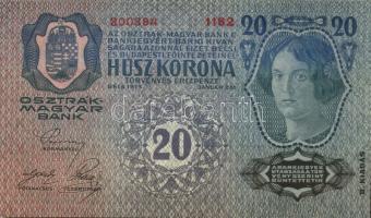 1913. 20K (3x) II.kiadás piros vízszintes "Deutschösterreich" felülbélyegzéssel egymás utá...