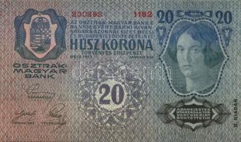 1913. 20K (3x) II.kiadás piros vízszintes "Deutschösterreich" felülbélyegzéssel egymás utá...