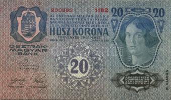 1913. 20K (3x) II.kiadás piros vízszintes "Deutschösterreich" felülbélyegzéssel egymás utá...