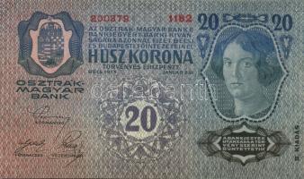 1913. 20K (3x) II.kiadás piros vízszintes "Deutschösterreich" felülbélyegzéssel egymás utá...