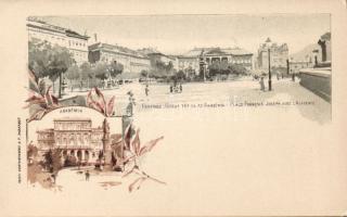 Budapest V. Ferenc József tér és az MTA épülete Ga. litho