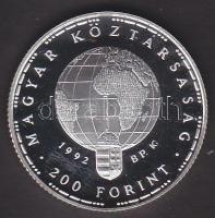 1992. 200Ft Ag "Veszélyeztetett állatvilág-gólya" T:PP Tanúsítvánnyal!