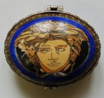 Kis porcelán ékszeres szelence antik mintával, hossza kb. 8 cm