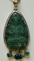 Faragott jade Buddha medál hosszú ezüst láncon, mérete 7 cm, súlya 41.5 gramm