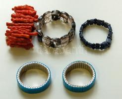 5 db féldrágakő karlánc (korall, kristály, szodalit és holit)