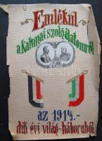 1914 Kézzel készített I. világháborús katonai emléklap (megviselt) / Handmade warrant 28x42 cm