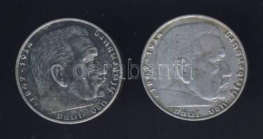 Német 3. Birodalom 1938A 2M Ag "Hindenburg" + 1938D 2M Ag "Hindenburg" T:3