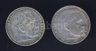 Német 3. Birodalom 1938A 2M Ag "Hindenburg" + 1939A 2M Ag "Hindenburg" T:2,3 pic...