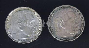 Német 3. Birodalom 1938D 2M Ag "Hindenburg" + 1939A 2M Ag "Hindenburg" T:3