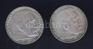 Német 3. Birodalom 1937A 2M Ag "Hindenburg" + 1938A 2M Ag "Hindenburg" T:3 apró ...