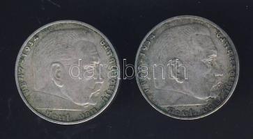 Német 3. Birodalom 1937A 2M Ag "Hindenburg" + 1938A 2M Ag "Hindenburg" T:3