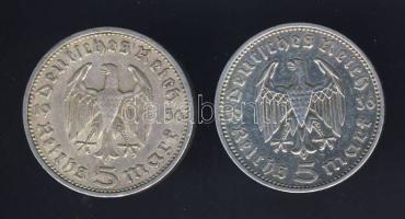 Német 3. Birodalom 1936E 5M Ag "Hindenburg" T:3 + 1936A 5M Ag "Hindenburg" T:2