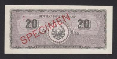 Románia 1950. 06.15. 20L "SPECIMEN" felülnyomással 0000000-ás sorszámmal T:I