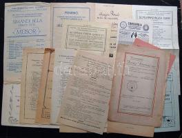 cca 1910-1940 20 db érdekes apró-nyomtatvány, főleg meghívók, érdekes témákkal, szecessziós is
