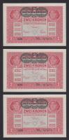 1917. 2K (3x) zöld "Deutschösterreich" fny.-sal, egymásutáni sorszámokkal T:I