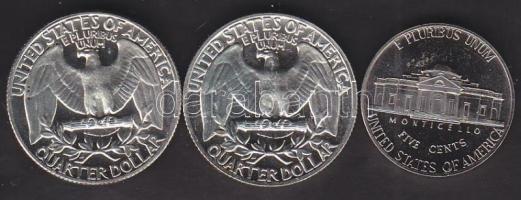 USA 1964. 1/4$ Ag (2x) "Washington" T:PP + 1972S 5c T:PP