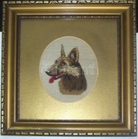cca 1930 Kutya gobelin keretben 32x34 cm