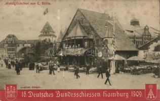 1909 Hamburg, 16. Deutsches Bundesschiessen Officielle Postkarte, Wurstglöckchen von C. Böhle / 16th German Shooting festivial, restaurant, So. Stpl