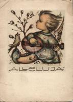 Alleluja, Mandolin playing little girl with bird s: B. Hümmel, Alleluja, Mandolinon játszó kislány kismadárral s: B. Hümmel