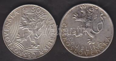 Csehszlovákia 1949. 50K Ag "Sztálin" T:2 + 1947. 50K Ag "Függetlenség" T:2-