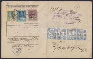 1925 6 db marhalevél forgalmi adó bélyegek és Karcag városi bélyegek vegyes lerovással