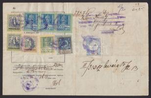 1925 6 db marhalevél forgalmi adó bélyegek és Karcag városi bélyegek vegyes lerovással