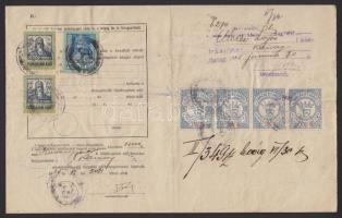 1925 6 db marhalevél forgalmi adó bélyegek és Karcag városi bélyegek vegyes lerovással