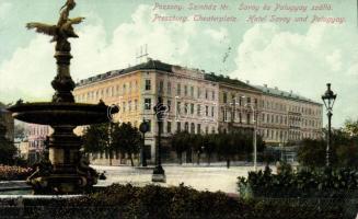 Pozsony Theatre square with Hotel Savoy and Palugyay (EK)