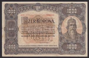 1920. 1000K "MINTA" perforációval, piros 000 sorszámozással! T:IV+