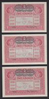 1917. 2K (3x) zöld "Deutschösterreich" fny.-sal, egymásutáni sorszámokkal T:I