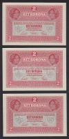 1917. 2K (3x) zöld "Deutschösterreich" fny.-sal, egymásutáni sorszámokkal T:I