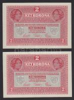 1917. 2K (2x) "Deutschösterreich" fny.-sal, egymásutáni sorszámokkal T:I
