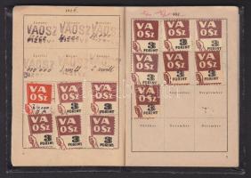 1946 Városi, Vármegyei és Községi Alkalmazottak Szövetsége tagsági könyv inflációs tagsági bélyegekkel