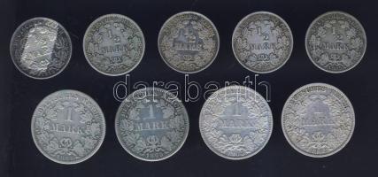 Németország 1875-1918A. 1/2M (5x) + 1M (4x) Ag mind klf! T:vegyes