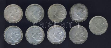 Németország 1937-1939. 2M (9x) "Hindenburg" Ag mind klf! T:vegyes