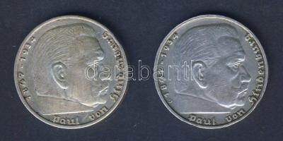 Németország 1938A-D 5DM (2x) "Hindenburg" Ag T:2,2-