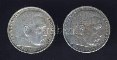 Németország 1935G-J 5DM (2x) "Hindenburg" Ag T:2,2-