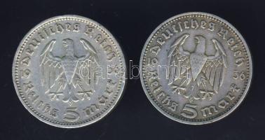 Németország 1936A-D 5DM (2x) "Hindenburg" Ag T:2,2-