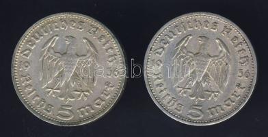 Németország 1936D-E 5DM (2x) "Hindenburg" Ag T:2,2-