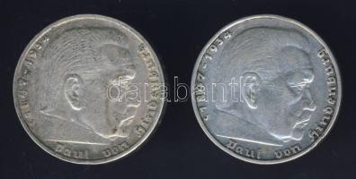 Németország 1936G-J 5DM (2x) "Hindenburg" Ag T:2,2-