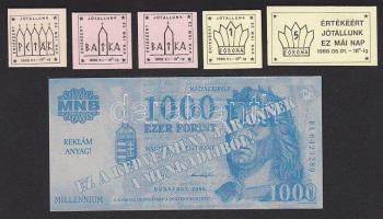 1988. 05.01. MHB Rt. "batka", "peták", "forona" jegyek T:I + 2000. 1000Ft-ot mintázó reklámanyag T:I