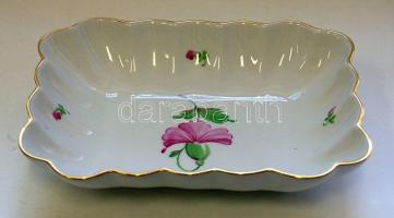 Herendi jelzéssel ellátott virág mintás kézzel festett fodros szélű aranyozott porcelán tálka / Herend handpainted chinaware porringer 18x14