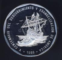 Dominikai Köztársaság 1989. 1P Ag "Felfedezések és evangelizáció" piefort! T:PP